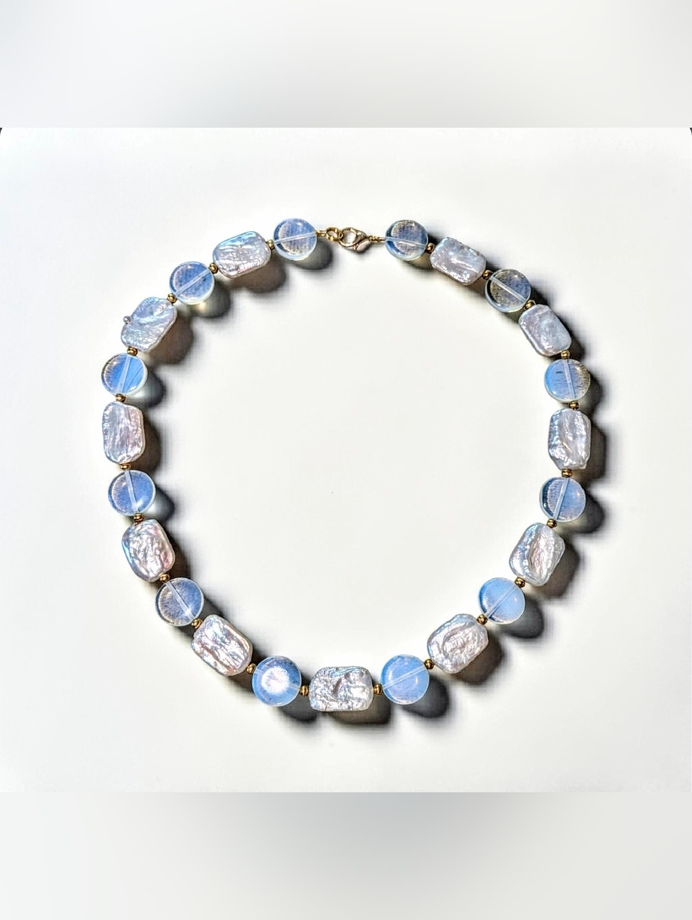 Handmade Opal and Pearl Stones Necklace - Picture 2 of 11